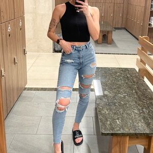 H&M Light Blue Distressed stretchy Skinny Jeans